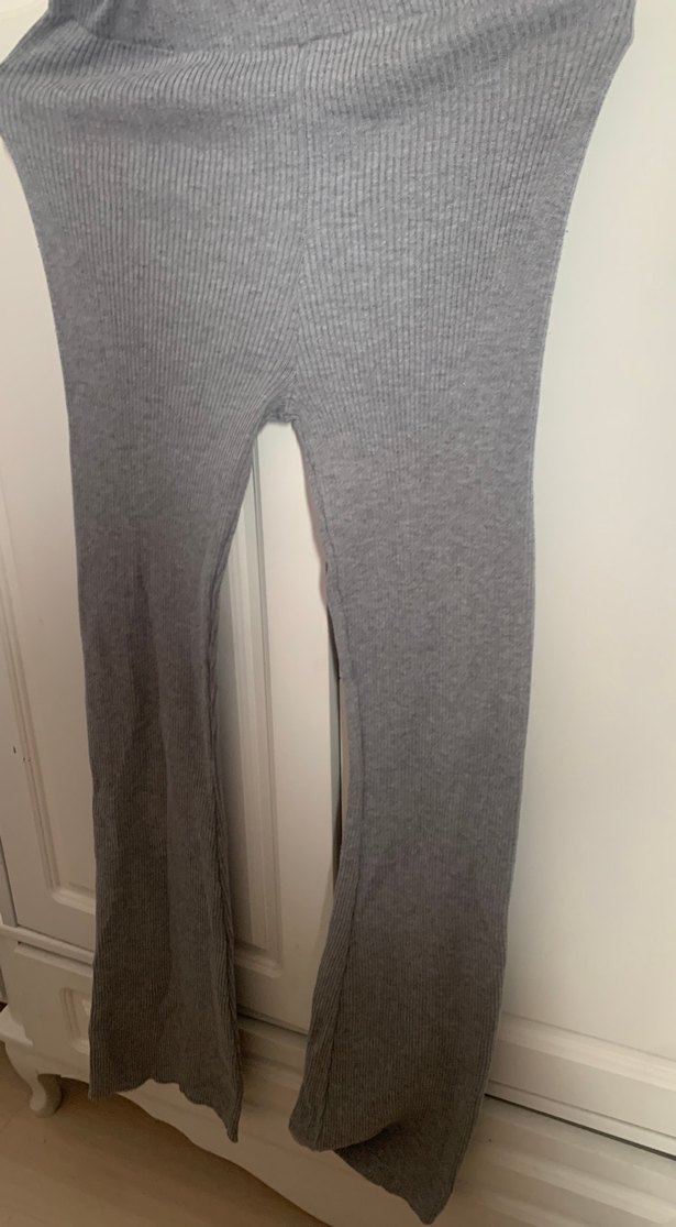 Gri Kadın triko Tayt - Görsel 2