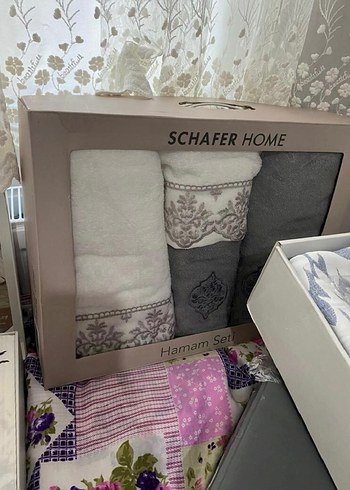 Schafer Home İşlemeli Hamam Seti Gri-Beyaz