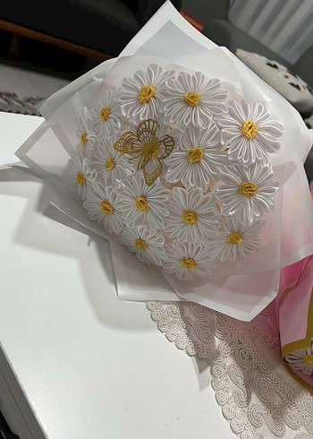 Beyaz Papatya Broşlu Gelin Buketi - Görsel 2