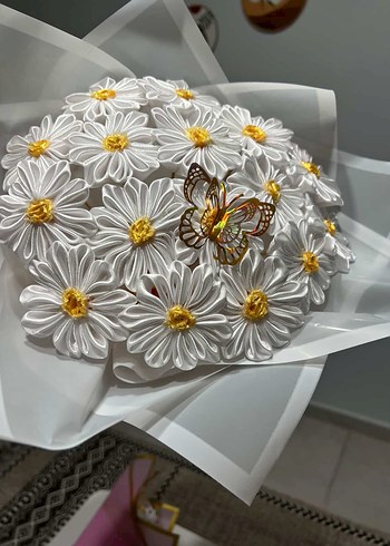 Beyaz Papatya Broşlu Gelin Buketi - Görsel 3