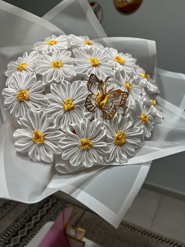 Beyaz Papatya Broşlu Gelin Buketi - Görsel 3