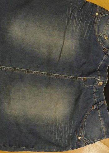 Düğmeli Gri Mavi Kadın Midi Kot Etek - Görsel 2