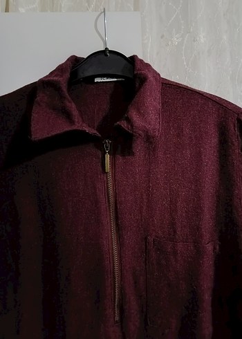 Bordo Fermuarlı Keten tunik