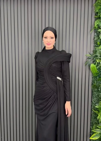 Uzun lacivert Drapeli Gotik Elbise