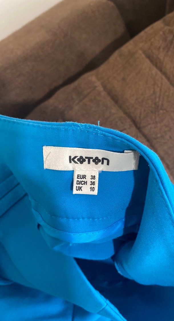 Kadın Mavi Kemerli Normal Kesim Kumaş Pantolon - Görsel 3