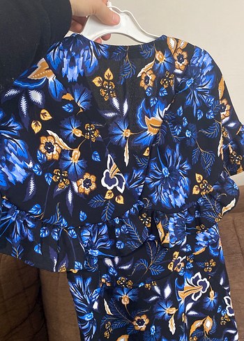 Volanlı V Yaka Mavi Mini Bohem Elbise - Görsel 5