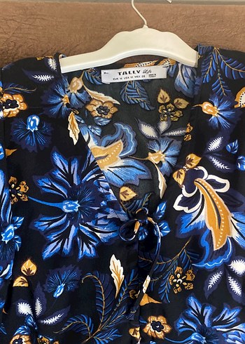 Volanlı V Yaka Mavi Mini Bohem Elbise - Görsel 2