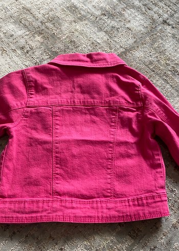 Düğmeli Pembe Kız Kot Ceketi - Görsel 5
