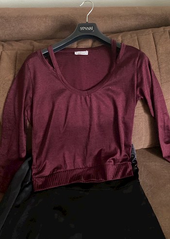 Bordo bluz ve saten midi etek - Görsel 2