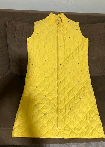 Sarı Düğmeli Uzun Kadın Yelek - Görsel 4