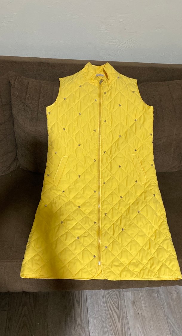 Sarı Düğmeli Uzun Kadın Yelek - Görsel 4