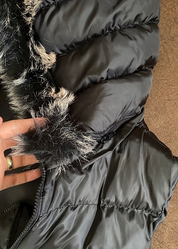 Kürk Detaylı Gri Kadın Uzun şişme Yelek - Görsel 7