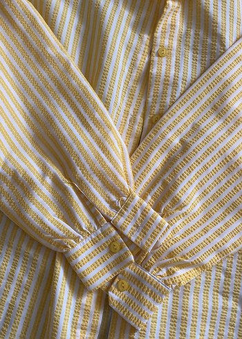 Sarı Çizgili Uzun Kollu Kadın Gömlek - Görsel 4