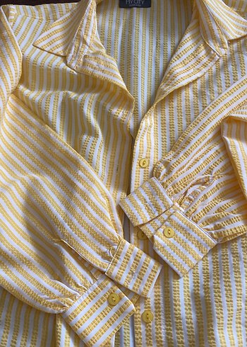 Sarı Çizgili Uzun Kollu Kadın Gömlek - Görsel 6