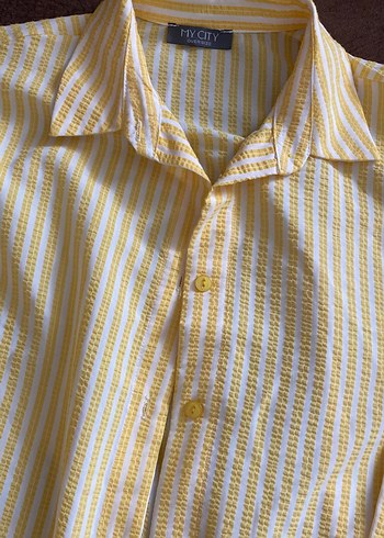 Sarı Çizgili Uzun Kollu Kadın Gömlek - Görsel 3