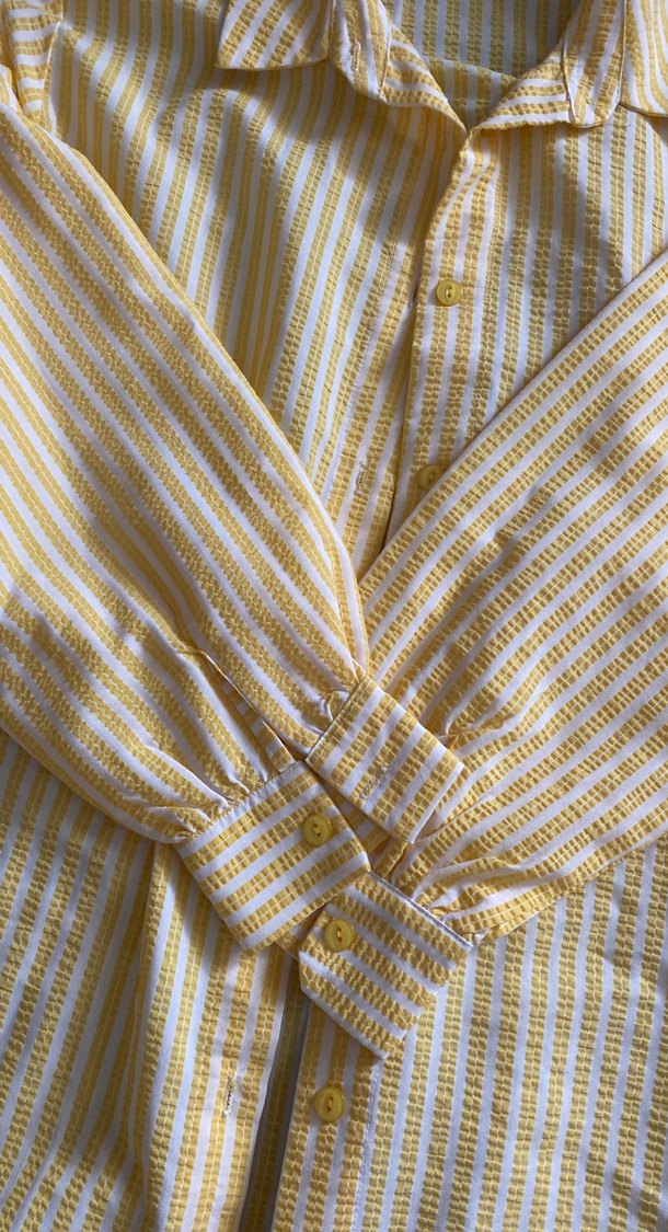 Sarı Çizgili Uzun Kollu Kadın Gömlek - Görsel 4