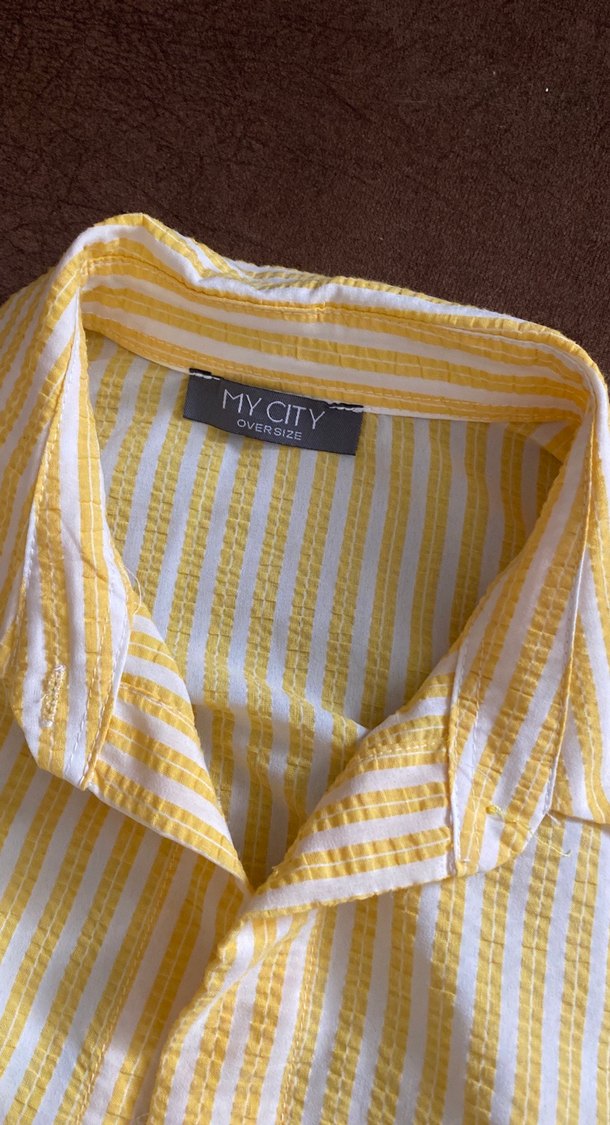 Sarı Çizgili Uzun Kollu Kadın Gömlek - Görsel 2