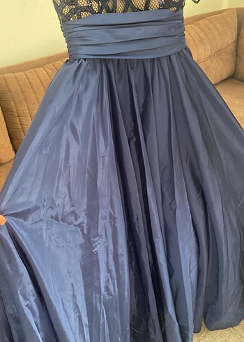 Lacivert Drapeli Uzun Abiye Elbise - Görsel 5