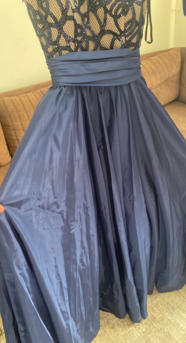 Lacivert Drapeli Uzun Abiye Elbise - Görsel 5