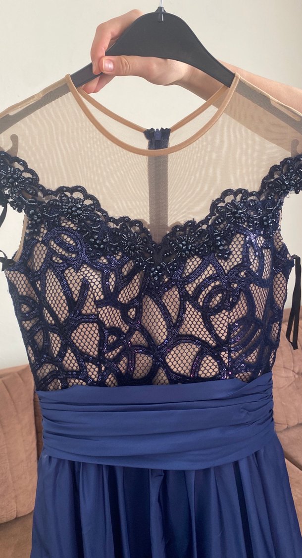 Lacivert Drapeli Uzun Abiye Elbise - Görsel 4