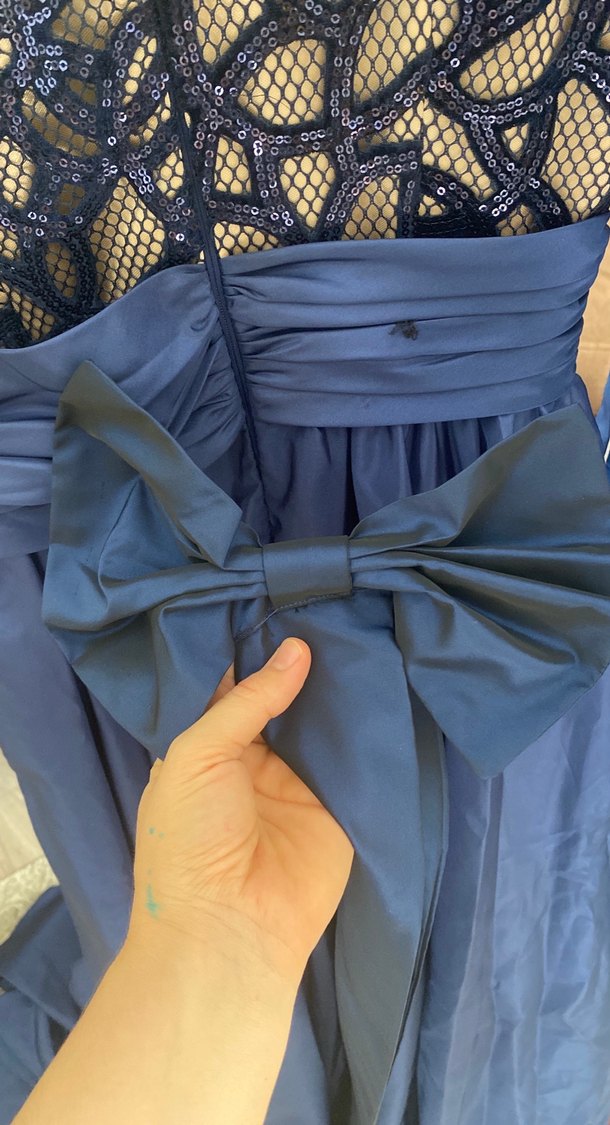 Lacivert Drapeli Uzun Abiye Elbise - Görsel 3