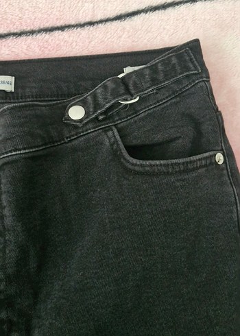 Düğmeli Siyah Kadın Kot Pantolon - Görsel 3