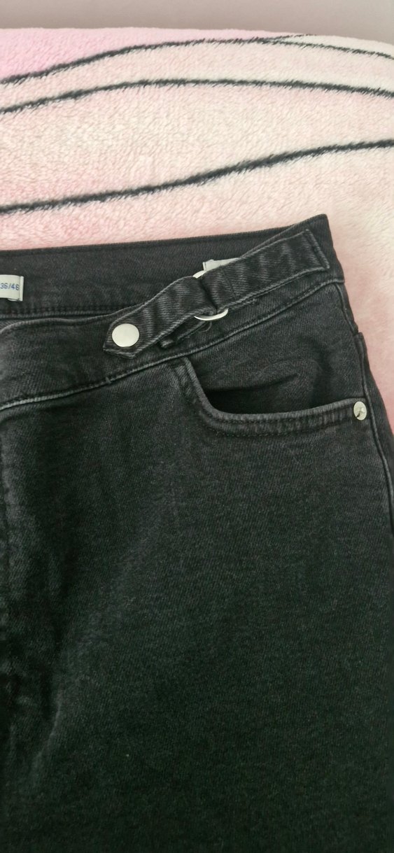 Düğmeli Siyah Kadın Kot Pantolon - Görsel 3