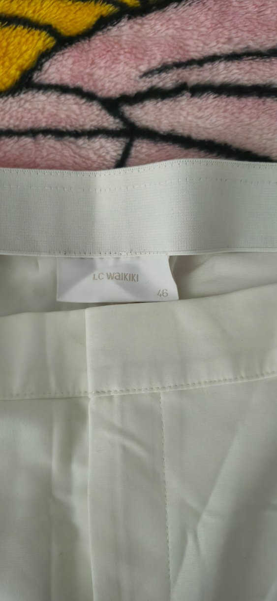 Beyaz Pilili Midi Kumaş Kadın Pantolon - Görsel 2