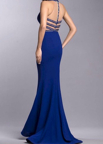 Özel Tasarım Uzun Sax Mavisi Abiye - Görsel 2