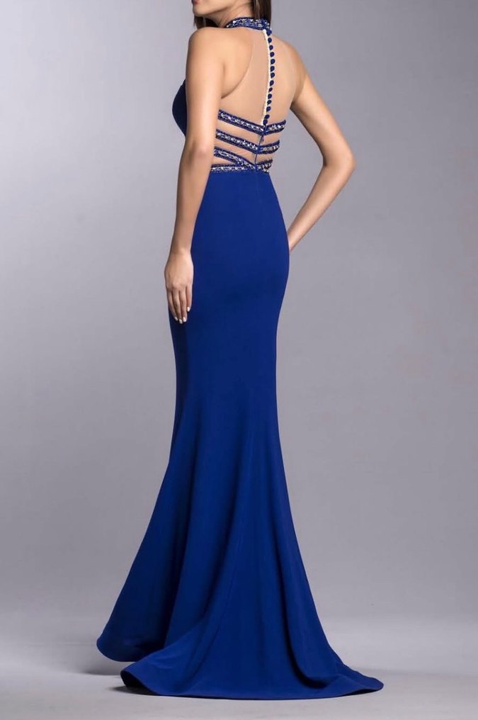 Özel Tasarım Uzun Sax Mavisi Abiye - Görsel 2