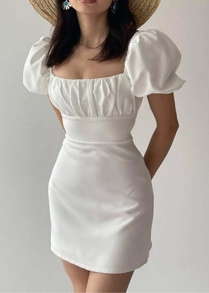 Beyaz mini elbise - Görsel 4