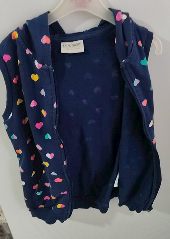 Renkli Kalpli Kapüşonlu Kız çocuk yeleği - Görsel 4