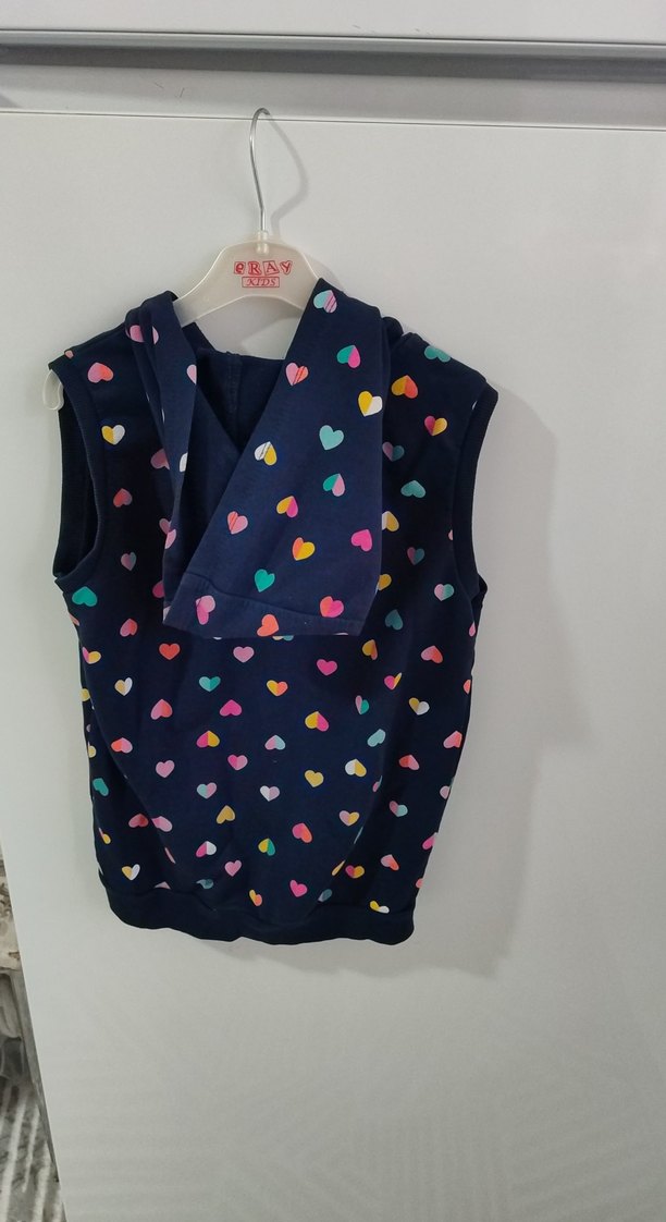 Renkli Kalpli Kapüşonlu Kız çocuk yeleği - Görsel 2