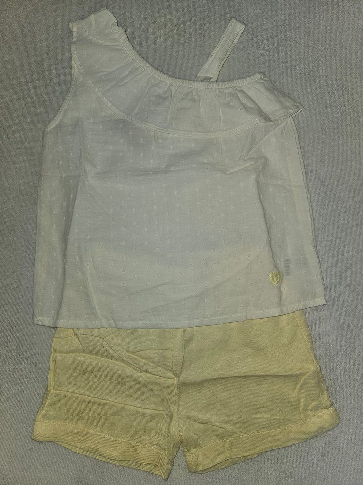 Kız Bebek Keten Fırfırlı Askılı Takım - Görsel 2