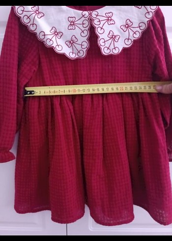 Bordo Nakışlı Uzun Kollu Kız Elbisesi - Görsel 6
