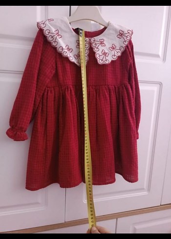 Bordo Nakışlı Uzun Kollu Kız Elbisesi - Görsel 7