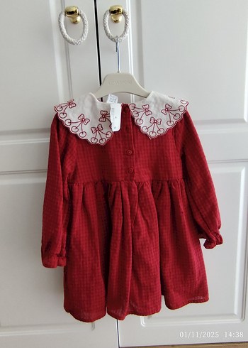 Bordo Nakışlı Uzun Kollu Kız Elbisesi - Görsel 2