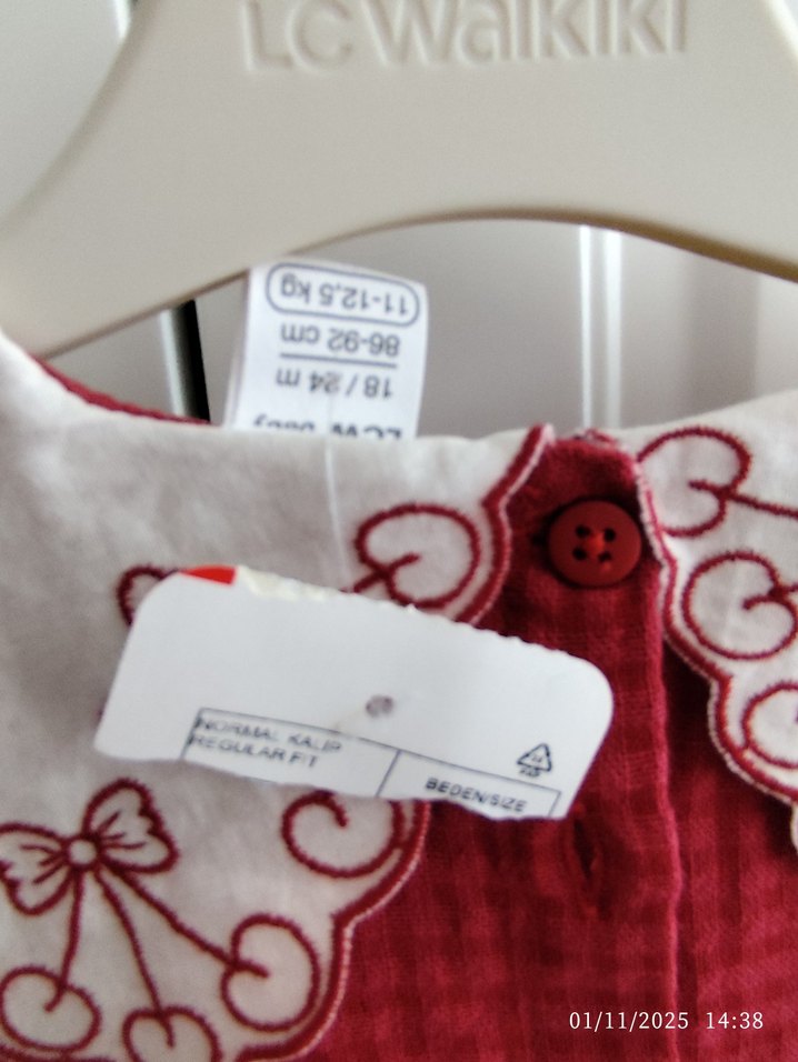 Bordo Nakışlı Uzun Kollu Kız Elbisesi - Görsel 3