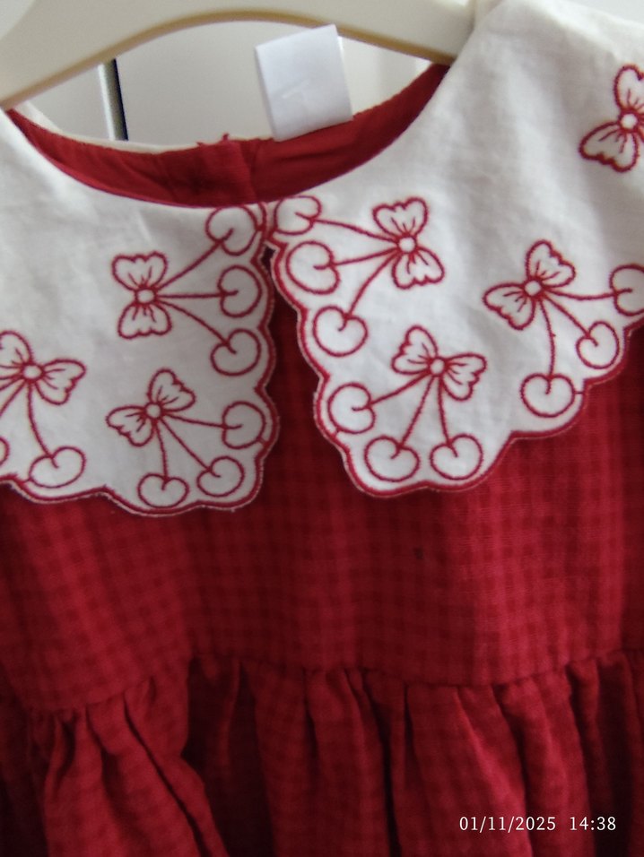 Bordo Nakışlı Uzun Kollu Kız Elbisesi - Görsel 4