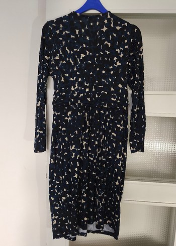 Lacivert Desenli Hamile Midi Elbise - Görsel 4