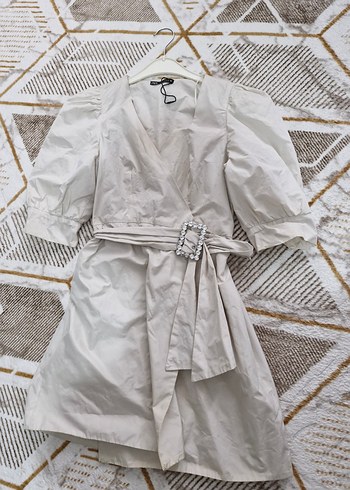 Zara Gri Tokalı Mini elbise