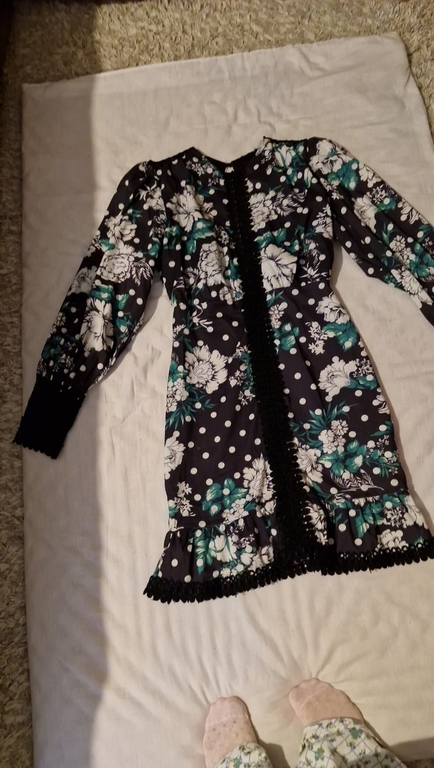 Uzun Kol Desenli Bohem Elbise - Görsel 2