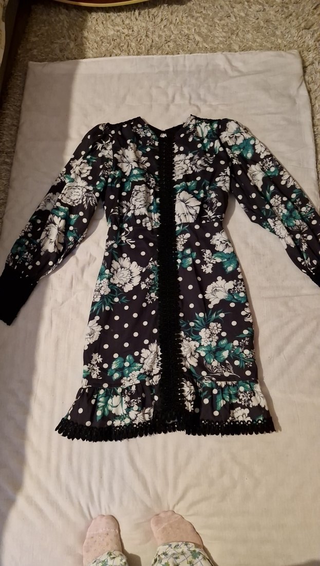 Uzun Kol Desenli Bohem Elbise - Görsel 3