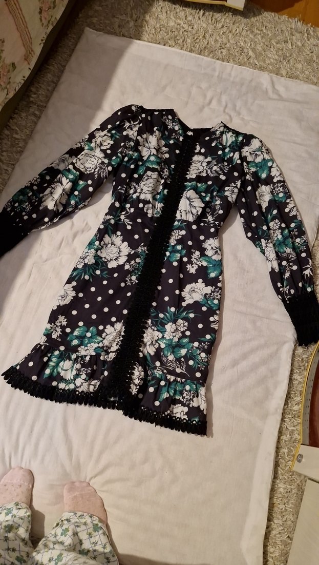 Uzun Kol Desenli Bohem Elbise - Görsel 4