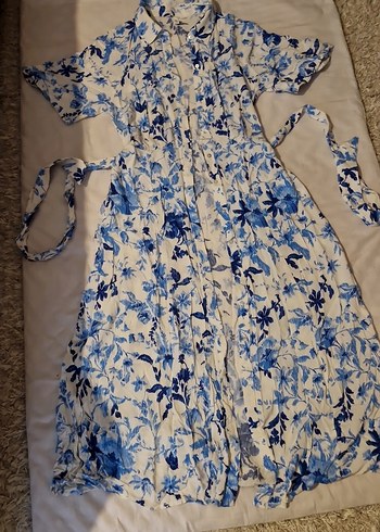 Uzun Mavi Bohem Batik Desenli Kadın Elbise - Görsel 2