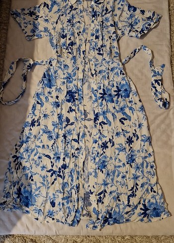 Uzun Mavi Bohem Batik Desenli Kadın Elbise - Görsel 7