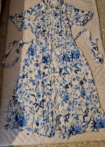 Uzun Mavi Bohem Batik Desenli Kadın Elbise - Görsel 3