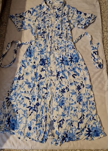 Uzun Mavi Bohem Batik Desenli Kadın Elbise - Görsel 4