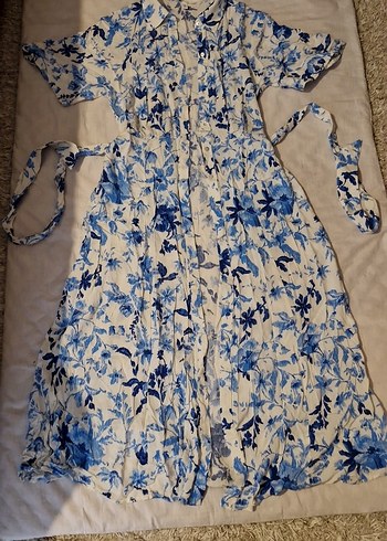 Uzun Mavi Bohem Batik Desenli Kadın Elbise - Görsel 8