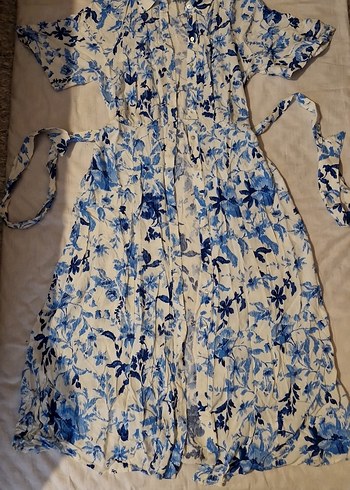 Uzun Mavi Bohem Batik Desenli Kadın Elbise - Görsel 5